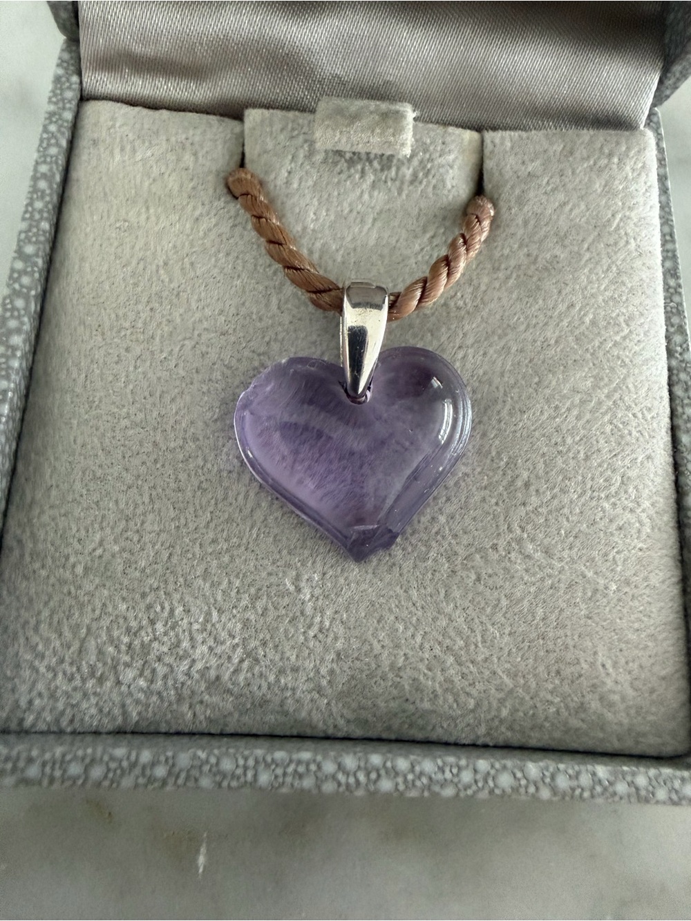 Lalique Lavender Heart Crystal Pendant Necklace - Picture 3 of 8